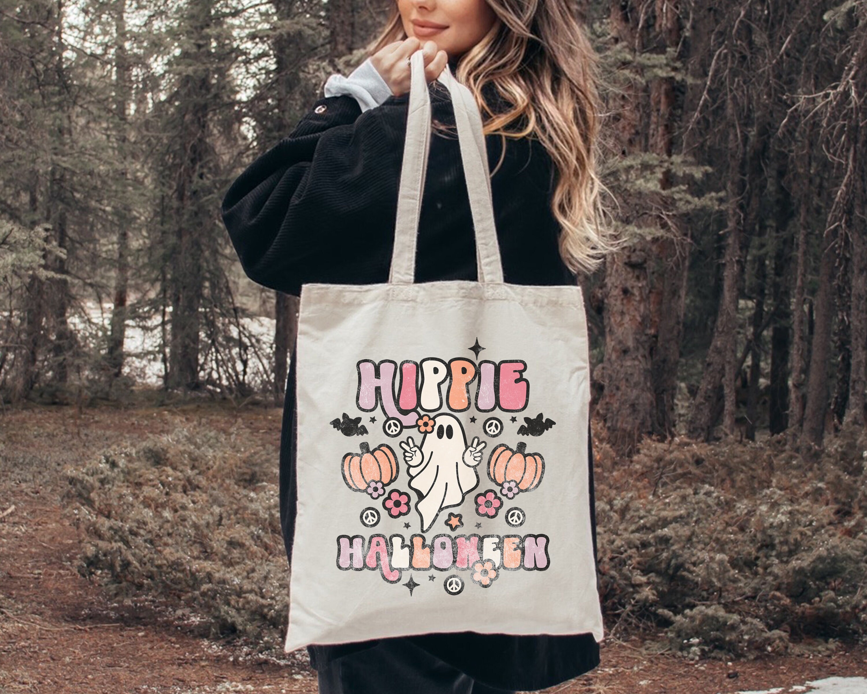 Halloween Tote Bag Trick or Treat Bag Halloween Trick or Treat Bag Halloween Aesthetic Halloween Candy Bag Hippie Halloween Cute Tote Bag