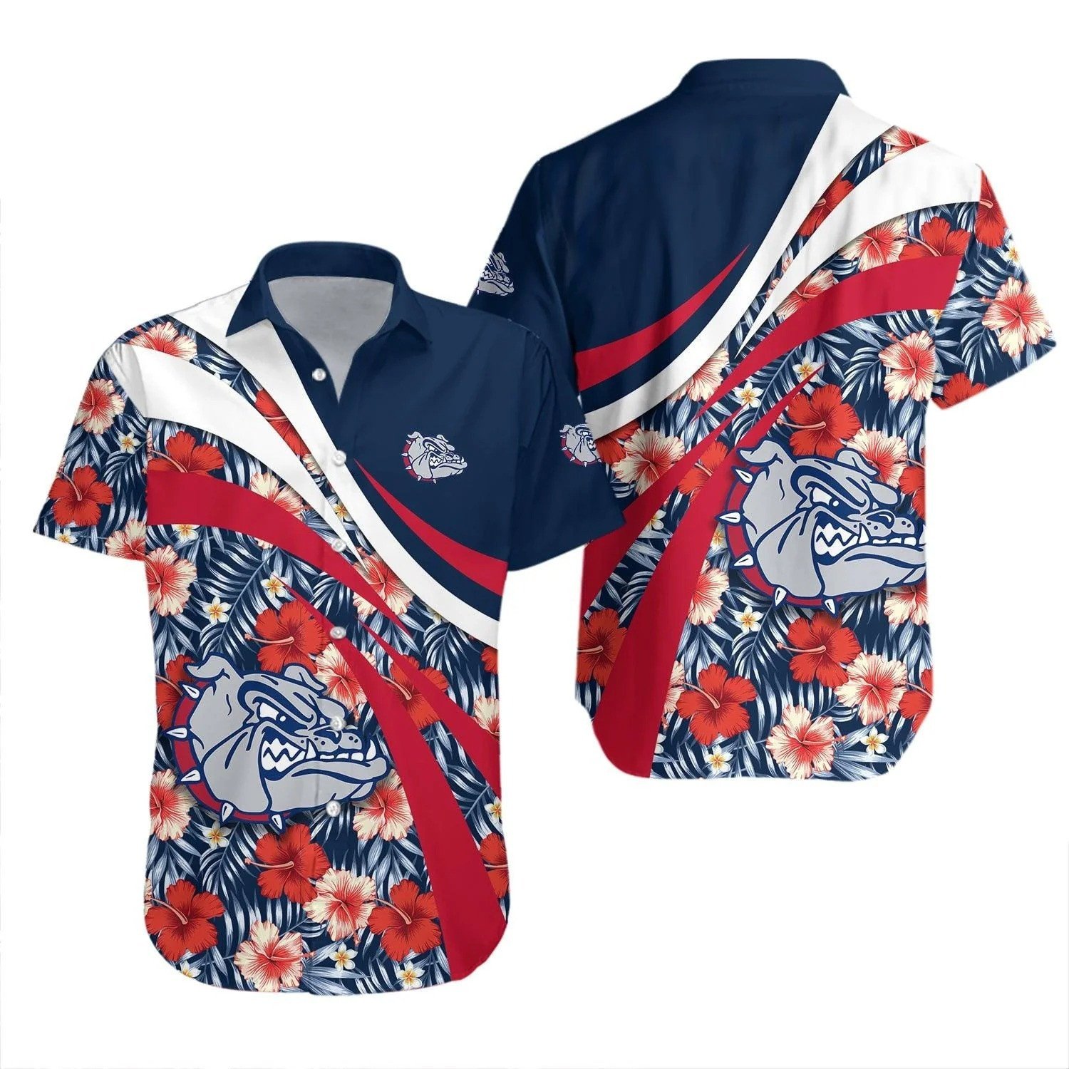 Gonzaga Bulldogs Men’S Basketball Hibiscus Flower Printed On Over 3D Hawaiian Shirt