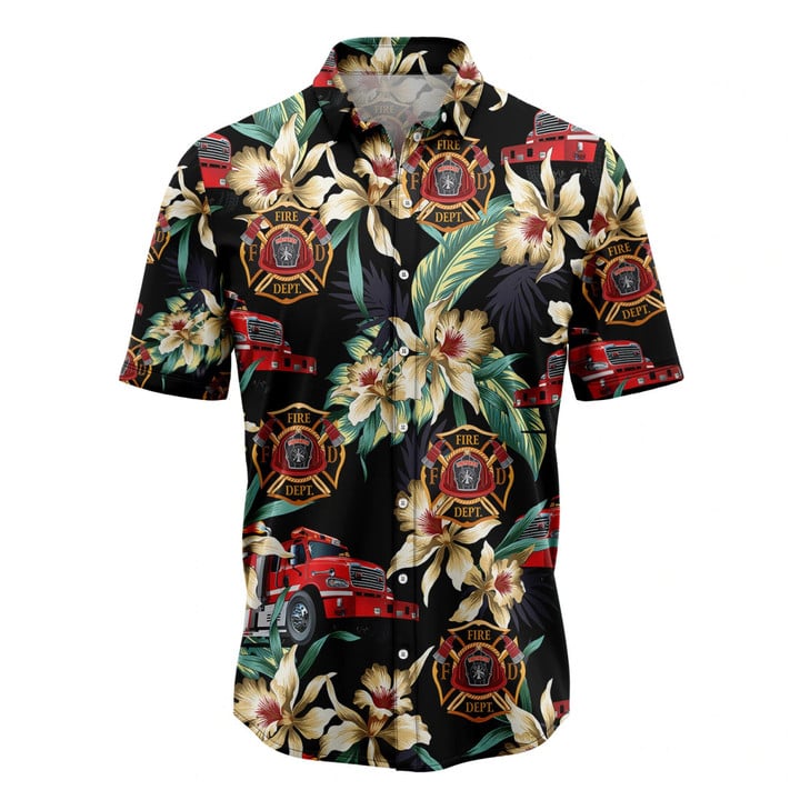 Firefighter Floral Vintage Hawaiian Shirt, Summer Hawaiian Shirts For Men, Women Aloha Beach Shirt, Aloha Shirt