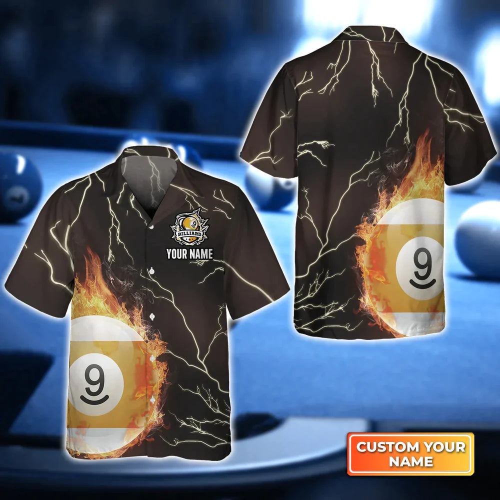 Billiard 9 Ball Fire Flame Hawaiian Shirt, Billiard Team Shirt, Summer Shirt Nice Gift For Billiard Lover