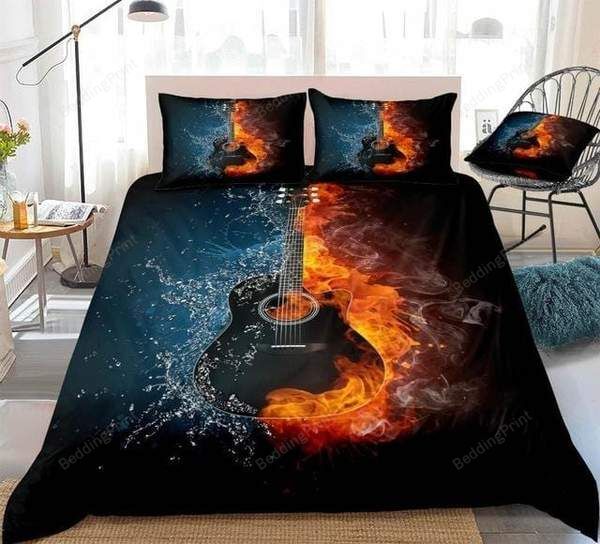 3d Black Guitar On Fire And Water Co &hellip;