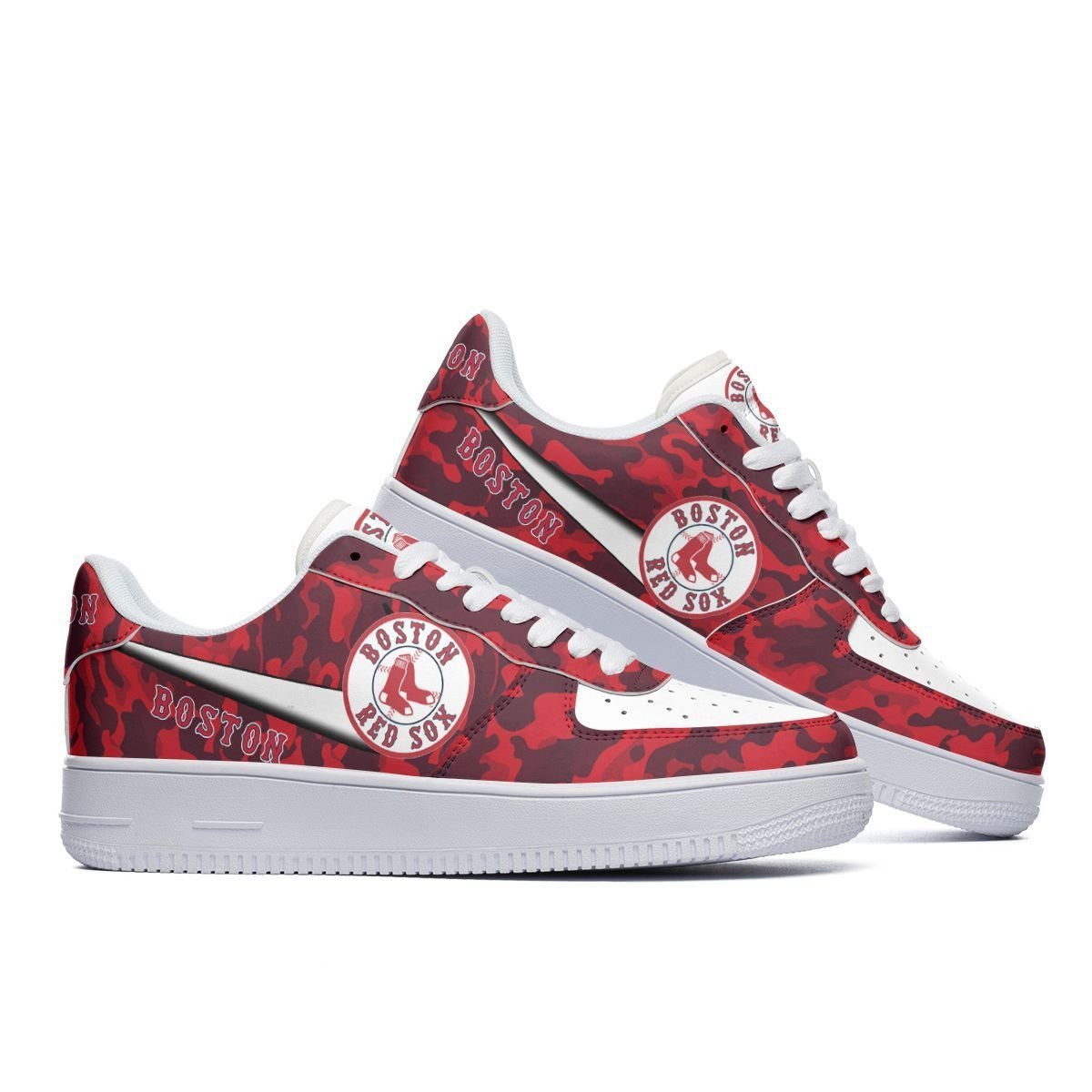 Boston Red Sox MLB Red Camouflage Air Force 1 Shoes Sneakers