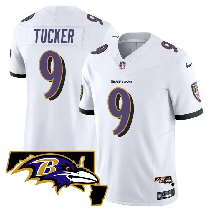 Baltimore Ravens Justin Tucker White Jersey Maryland Patch – All Stitched