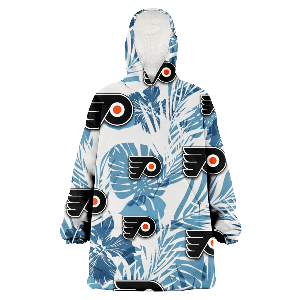 Philadelphia Flyers Hibiscus Balm Leaves Blue And White Background 3D Printed Hoodie Blanket Snug Hoodie