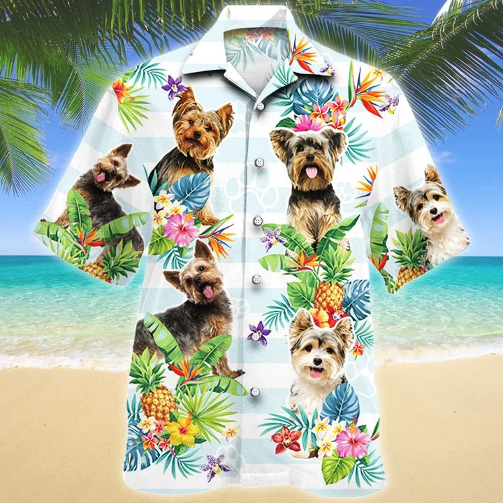 Yorkshire Terrier Dog Tropical Flower Pattern Hawaiian Shirt HO1643  - Foxyshop Fashion