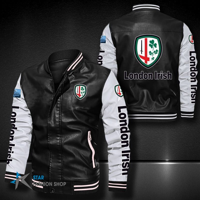 London Irish Leather Varsity Jacket Bomber Coat