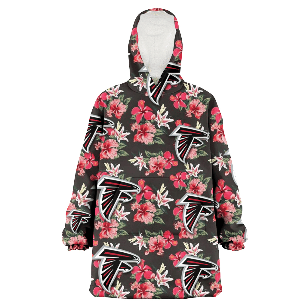 Atlanta Falcons Pink Hibiscus Orchid Brown Background 3D Printed Hoodie Blanket Snug Hoodie