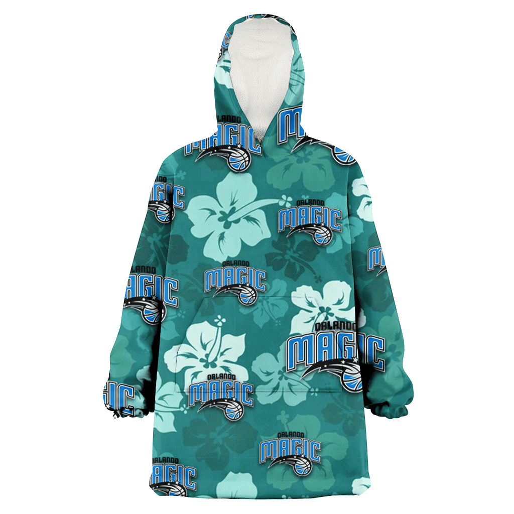 Orlando Magic Light Sea Green Hibiscus Green Background 3D Printed Hoodie Blanket Snug Hoodie