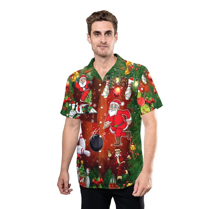 Santa Claus Bowling Hawaiian Shirt Men Women, Christmas Bowling Player Gifts