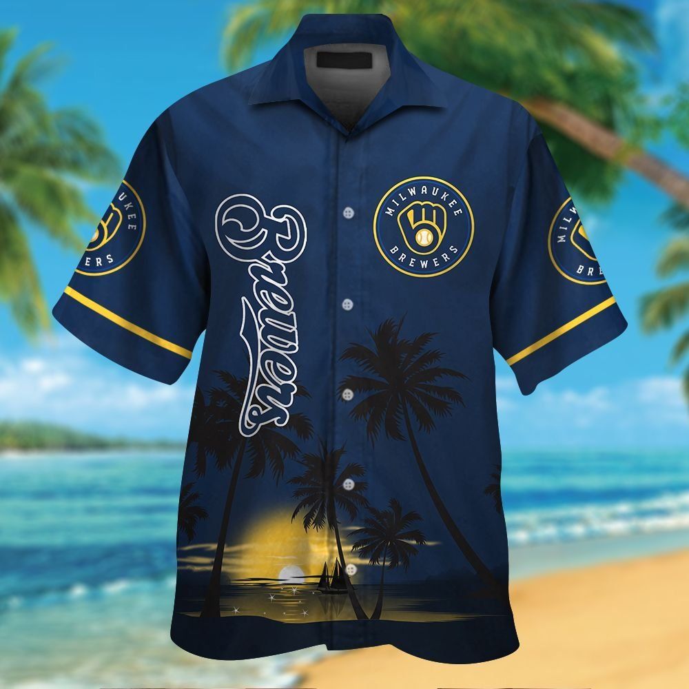 Milwaukee Brewers Short Sleeve Button Up Tropical Hawaiian Shirt Ver06