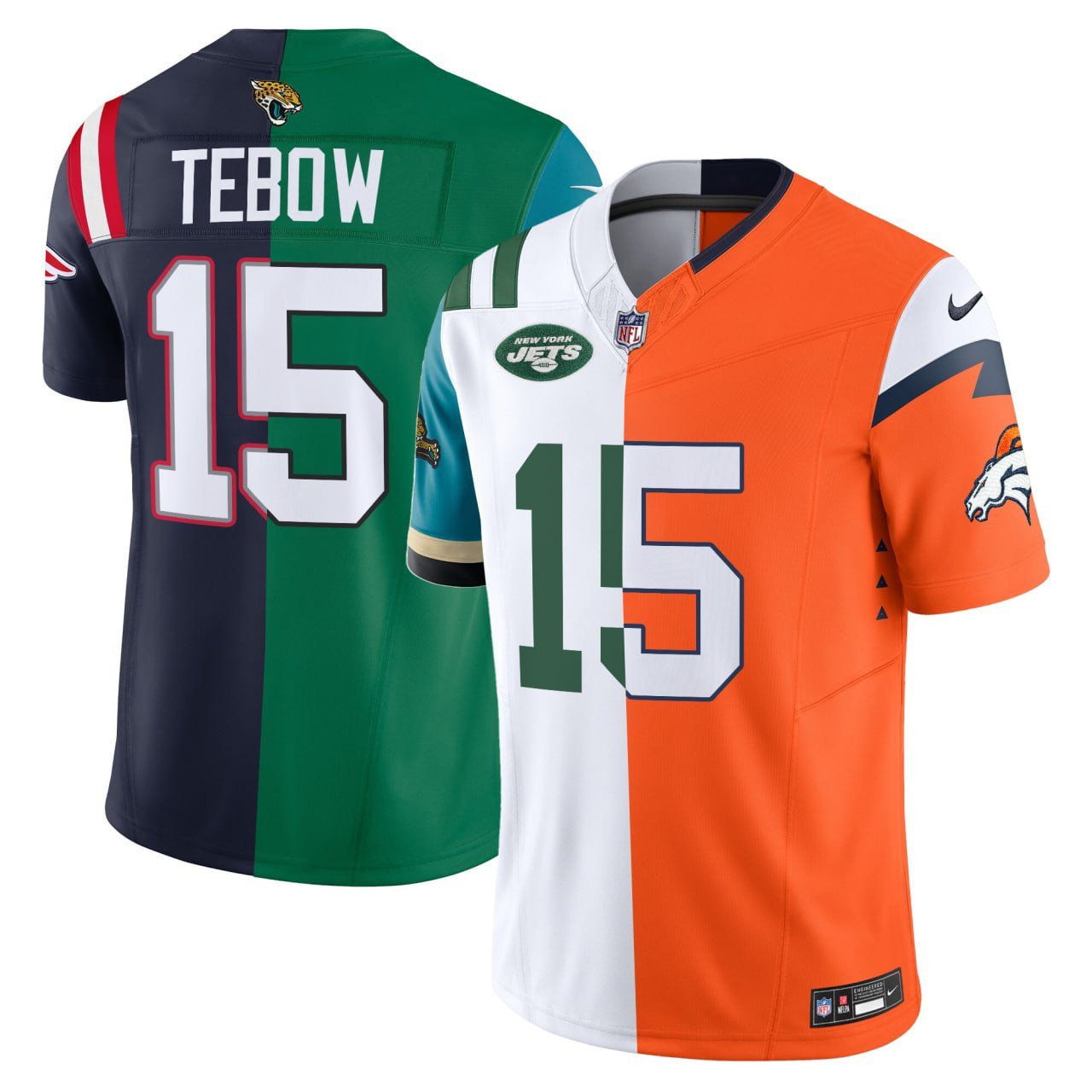 Tim Tebow #15 Mix 5 Teams (Denver, Ny Jets, New England Pats, Philly, Jacksonville) Jersey – All Stitched