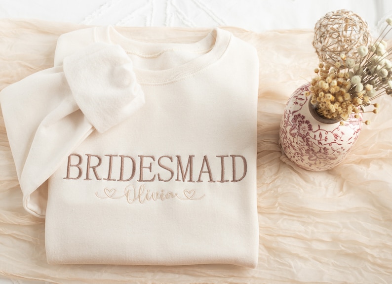 Embroidered Bridesmaid Sweatshirt, Maid of Honor Gifts, Bridal Party Gifts, Bachelorette Party Sweatshirt, Embroidered Sleeve