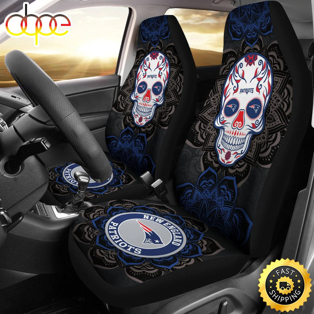 New England Patriots Car Seat Cover Set Skull Mandala For Fan CSC4919