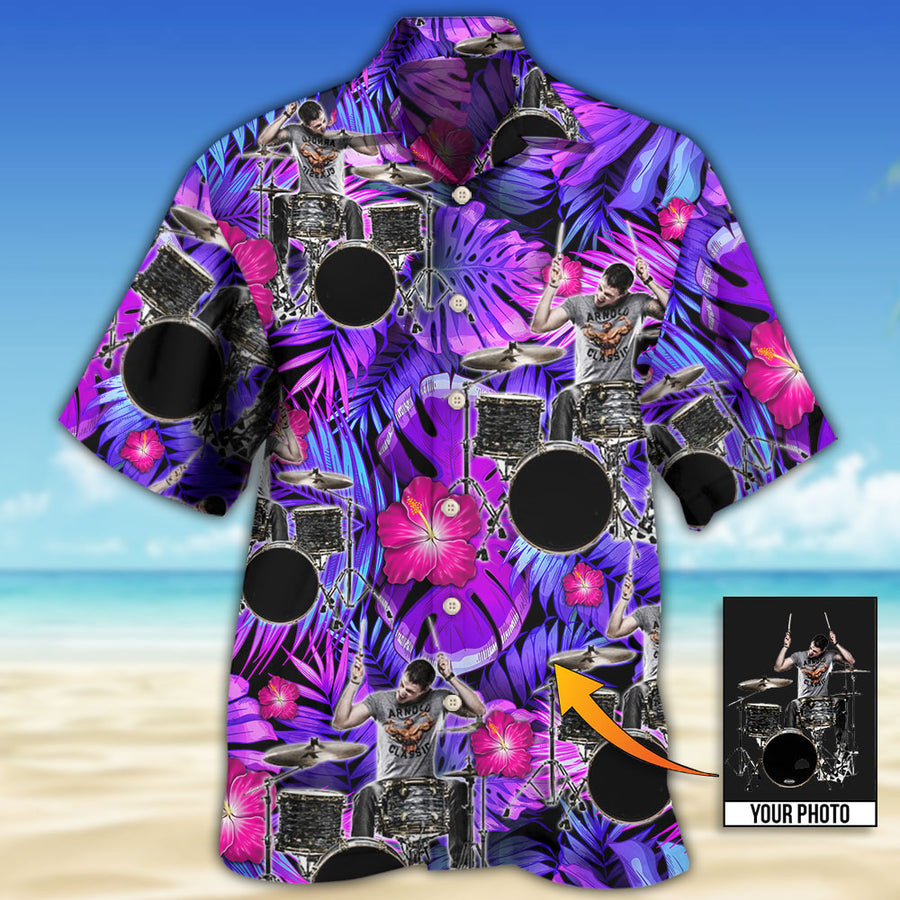 Drum Purple Tropical Style Custom Photo – Hawaiian Shirt For Men Women, Idea Gift For Drummer