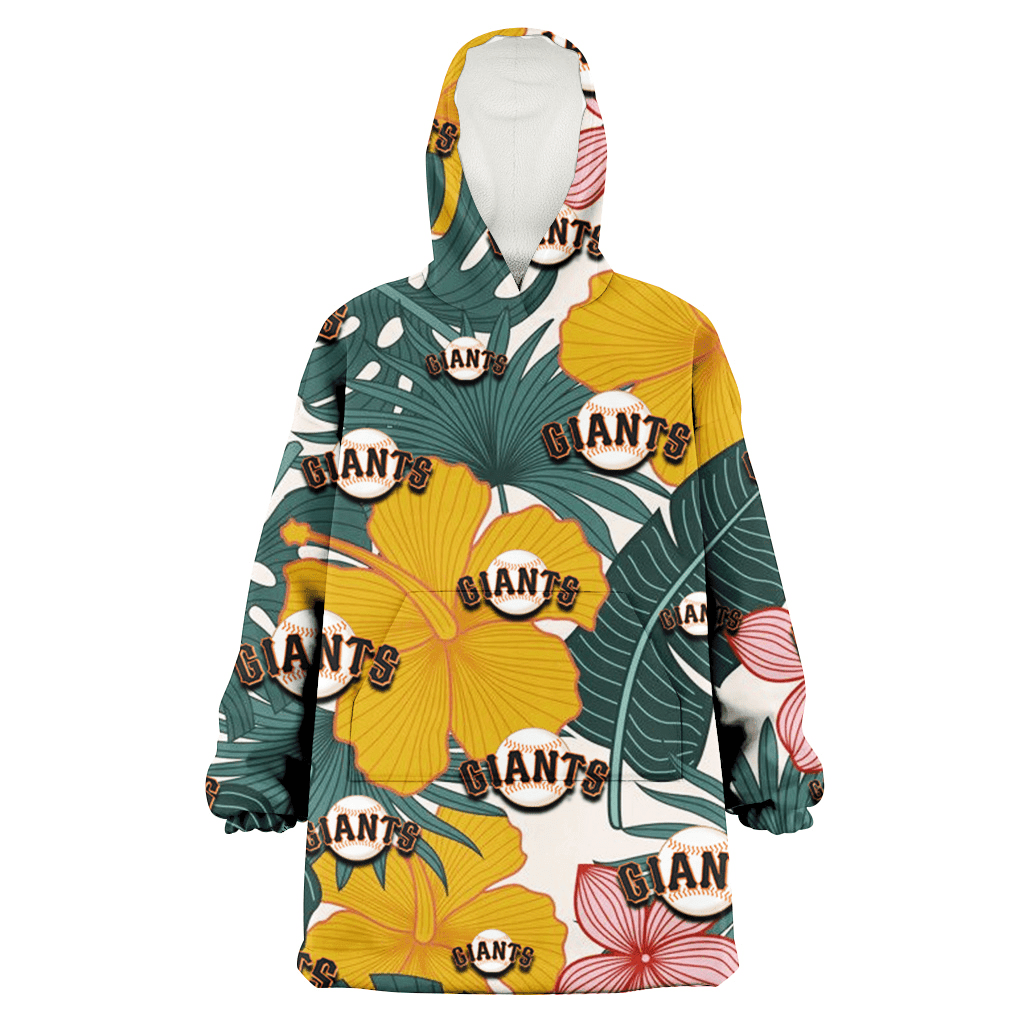 San Francisco Giants Yellow Hibiscus Green Banana Leaf Pink Porcelain Flower 3D Printed Hoodie Blanket Snug Hoodie