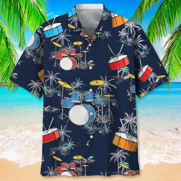 Drum Nature Beach Hawaiian Beach Shirts, Drummer Gifts, Aloha Hawaiian Shirt For Musican, Drum Hawaiian Shirt