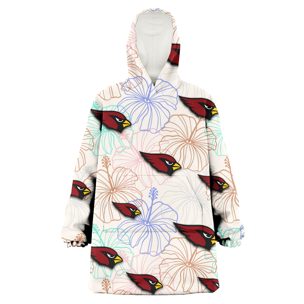 Arizona Cardinals Sketch Pastel Hibiscus Beige Background 3D Printed Hoodie Blanket Snug Hoodie