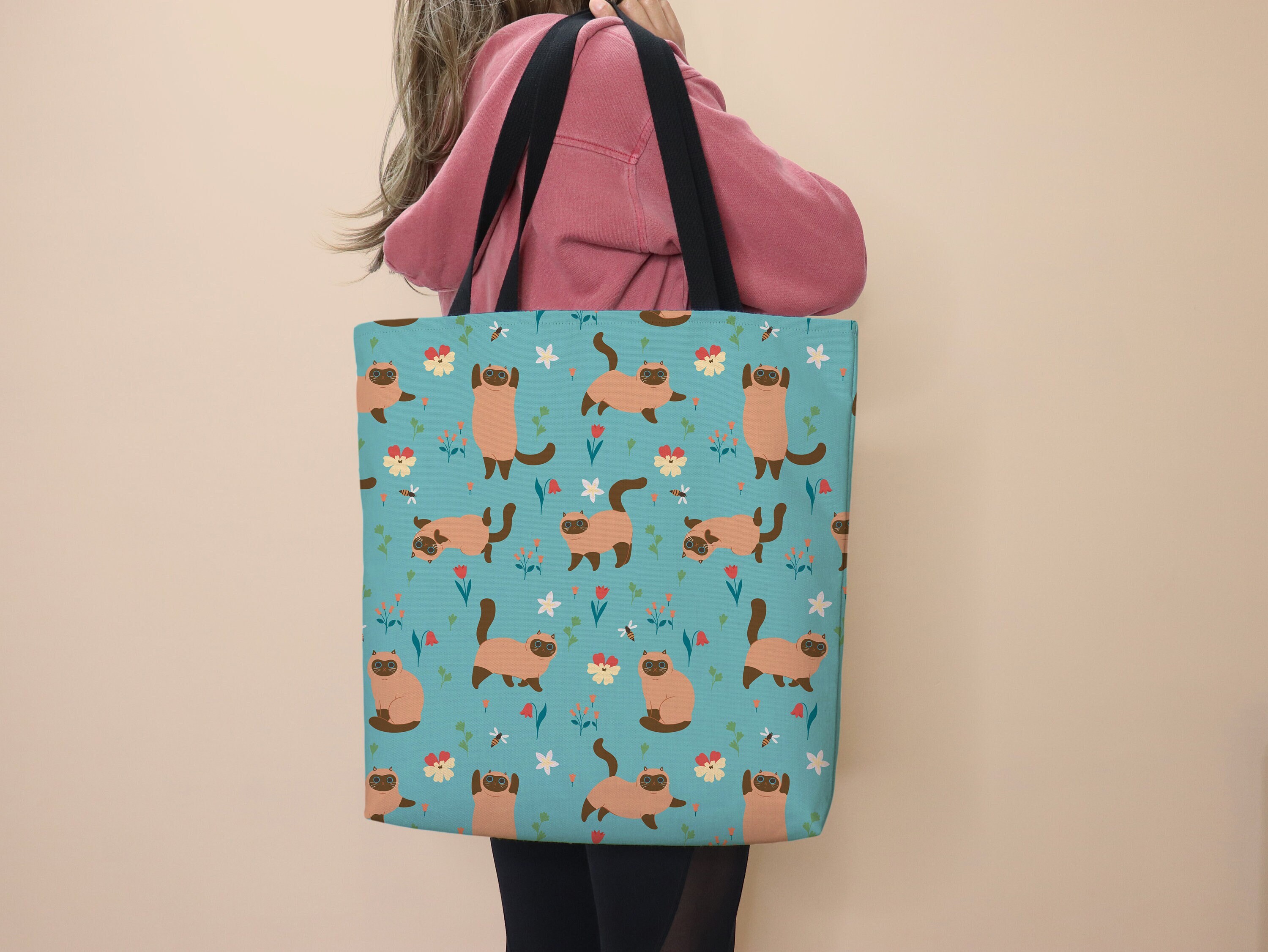 Siamese Cat Tote Bag Siamese Cat Bag Work Tote Siamese Lover Kitty Owner Cat Mom Gift Cute Bag Cat Siamese Tote Grocery Bag Cat School Tote