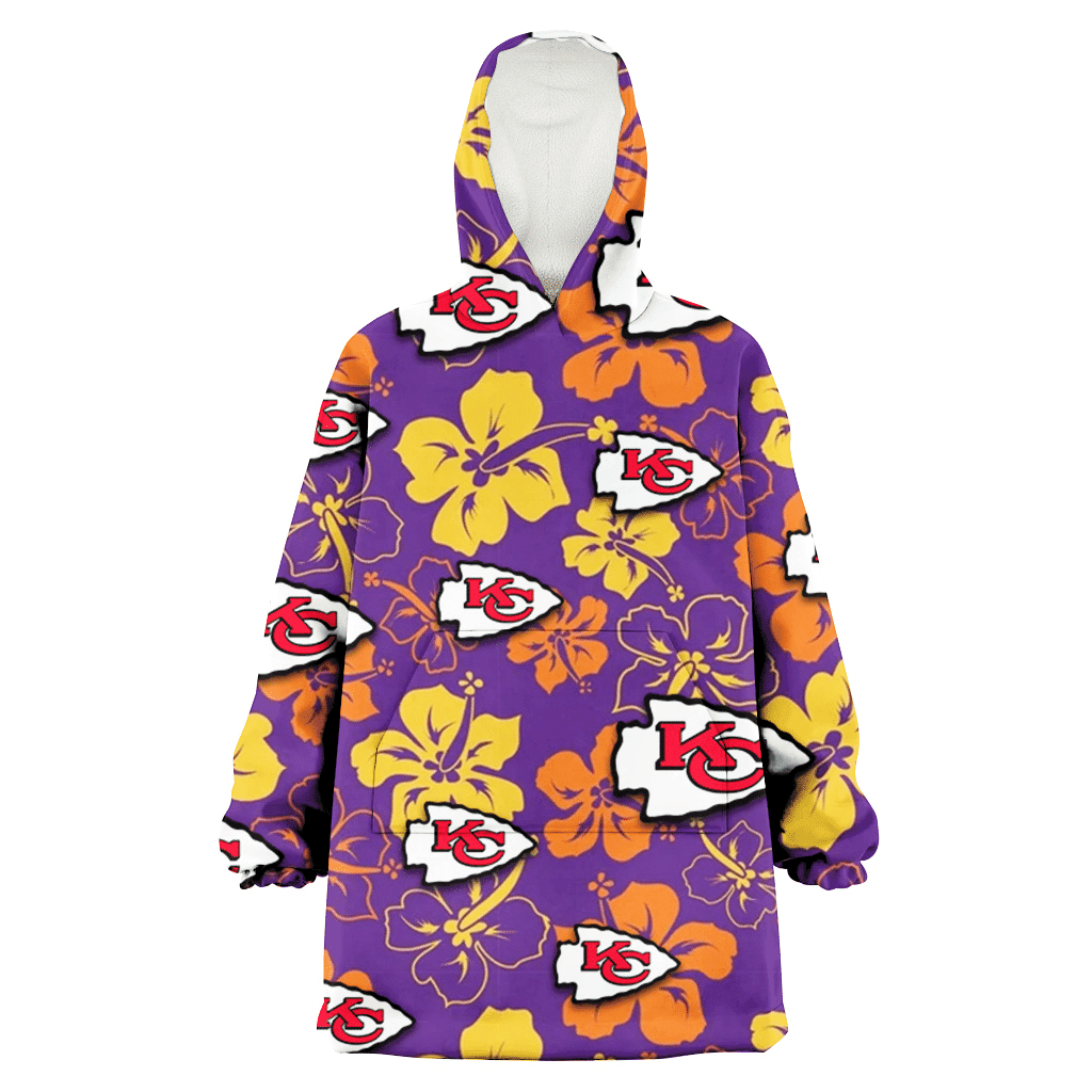 Kansas City Chiefs Yellow And Orange Hibiscus Purple Background 3D Printed Hoodie Blanket Snug Hoodie