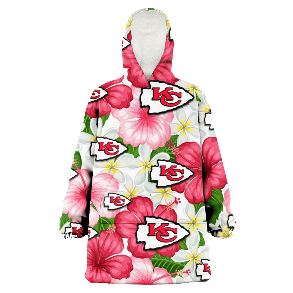 Kansas City Chiefs White Porcelain Flower Pink Hibiscus White Background 3D Printed Hoodie Blanket Snug Hoodie