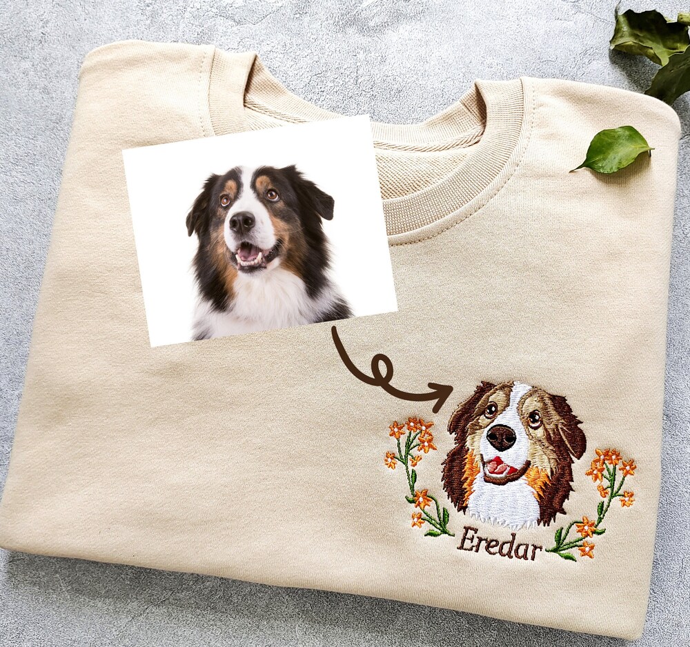 Custom Dog Portrait Embroidered Sweatshirt,Custom Pet Hoodie, Personalized Pet Face And Pet Name Sweatshirt,Custom Gift X Monstore Yourtshirtman