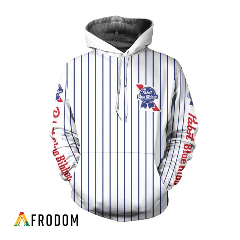 Pabst Blue Ribbon White Vertical Striped Hoodie & Zip Hoodie