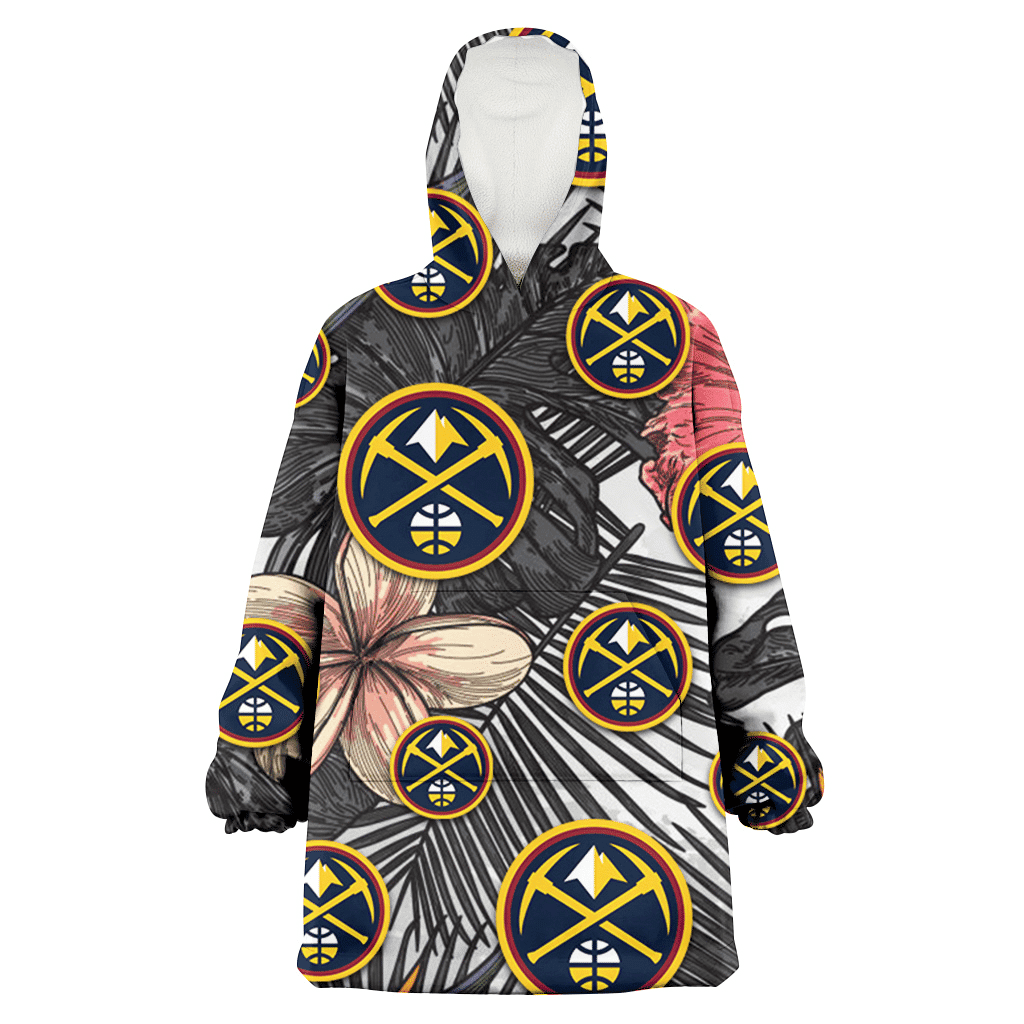 Denver Nuggets Pink Sketch Hibiscus Gray Palm Leaf White Background 3D Printed Hoodie Blanket Snug Hoodie