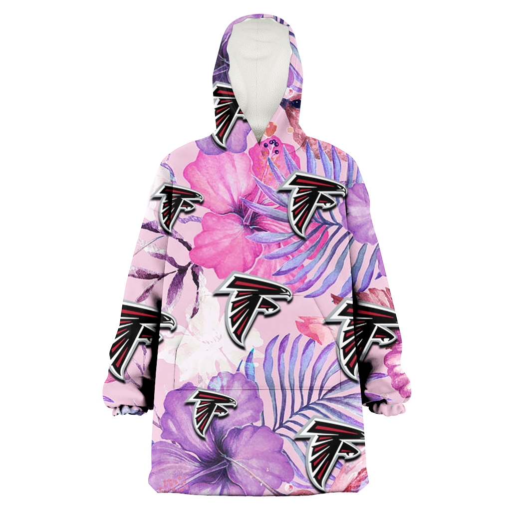 Atlanta Falcons White Purple Hibiscus Pink Hummingbird Pink Background 3D Printed Hoodie Blanket Snug Hoodie