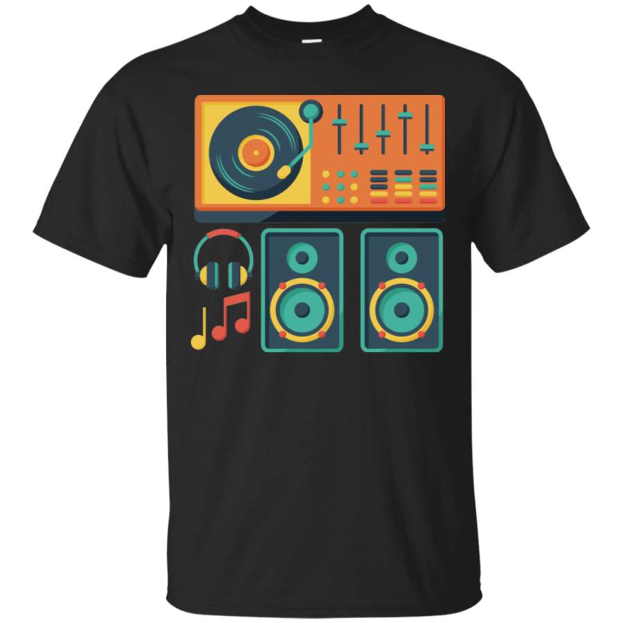 DJ T-Shirt – Retro Vintage Geometric DJ Decks – Vinyl – Mixer