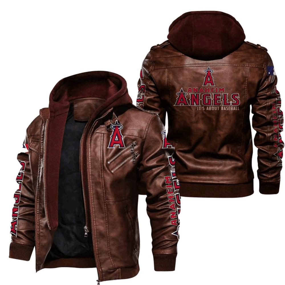 Los Angeles Angels Zip Leather Jacket With Hood