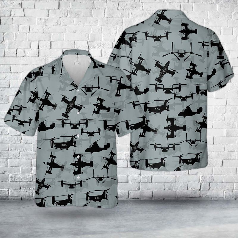 Us Air Force Bell Boeing V-22 Osprey Silhouettes Hawaiian Shirt