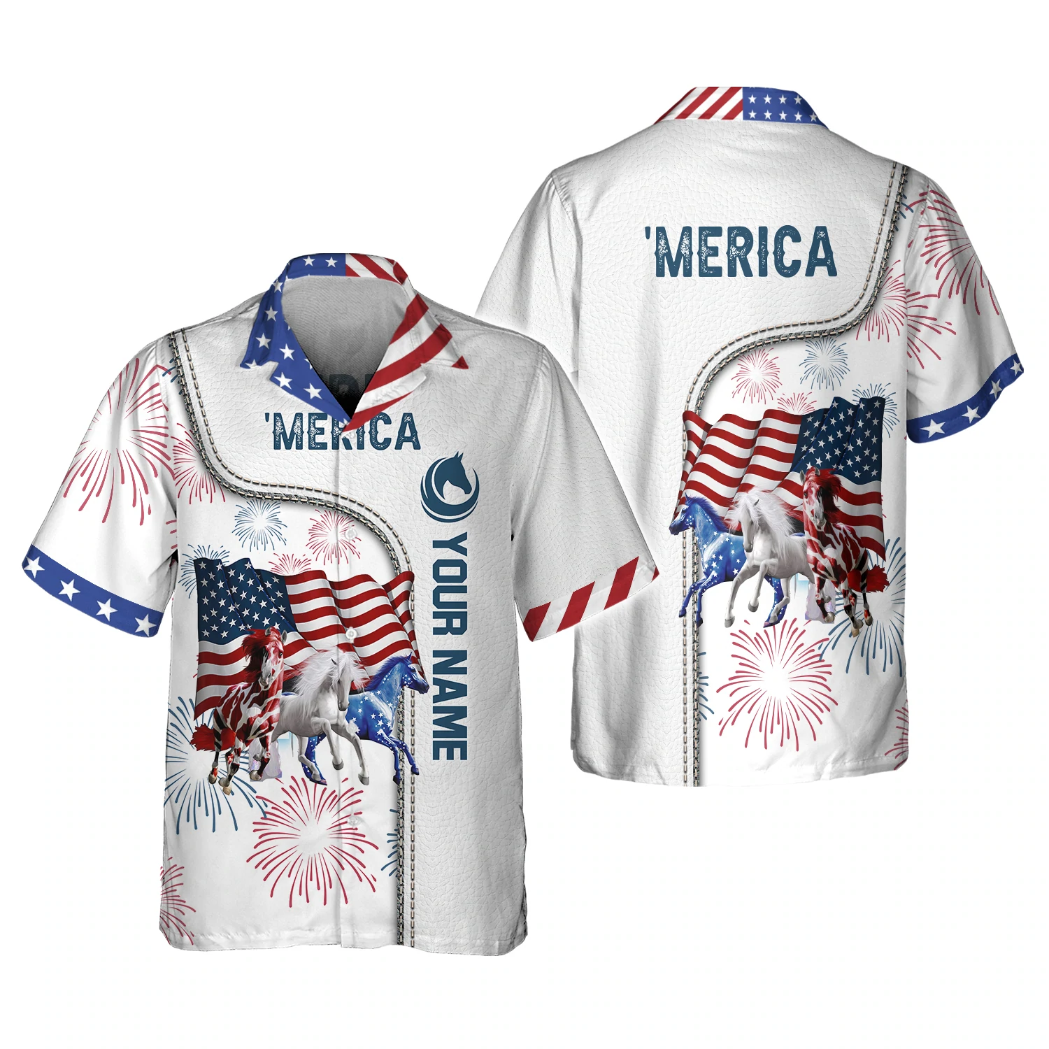 American Horse 4Th Of July Shirt, Personalized Name 3D Hawaiian Shirt