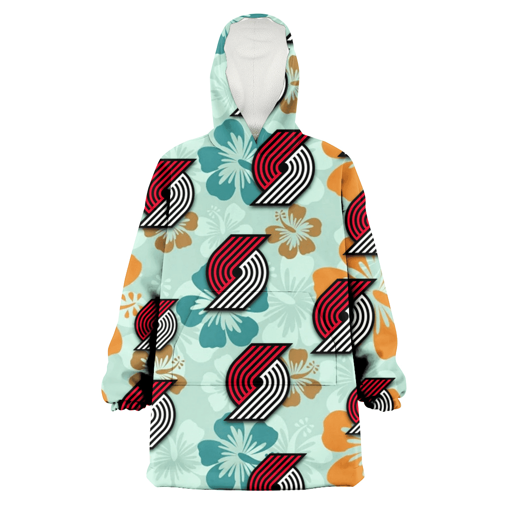 Portland Trail Blazers Orange Green Hibiscus Pale Green Background 3D Printed Hoodie Blanket Snug Hoodie