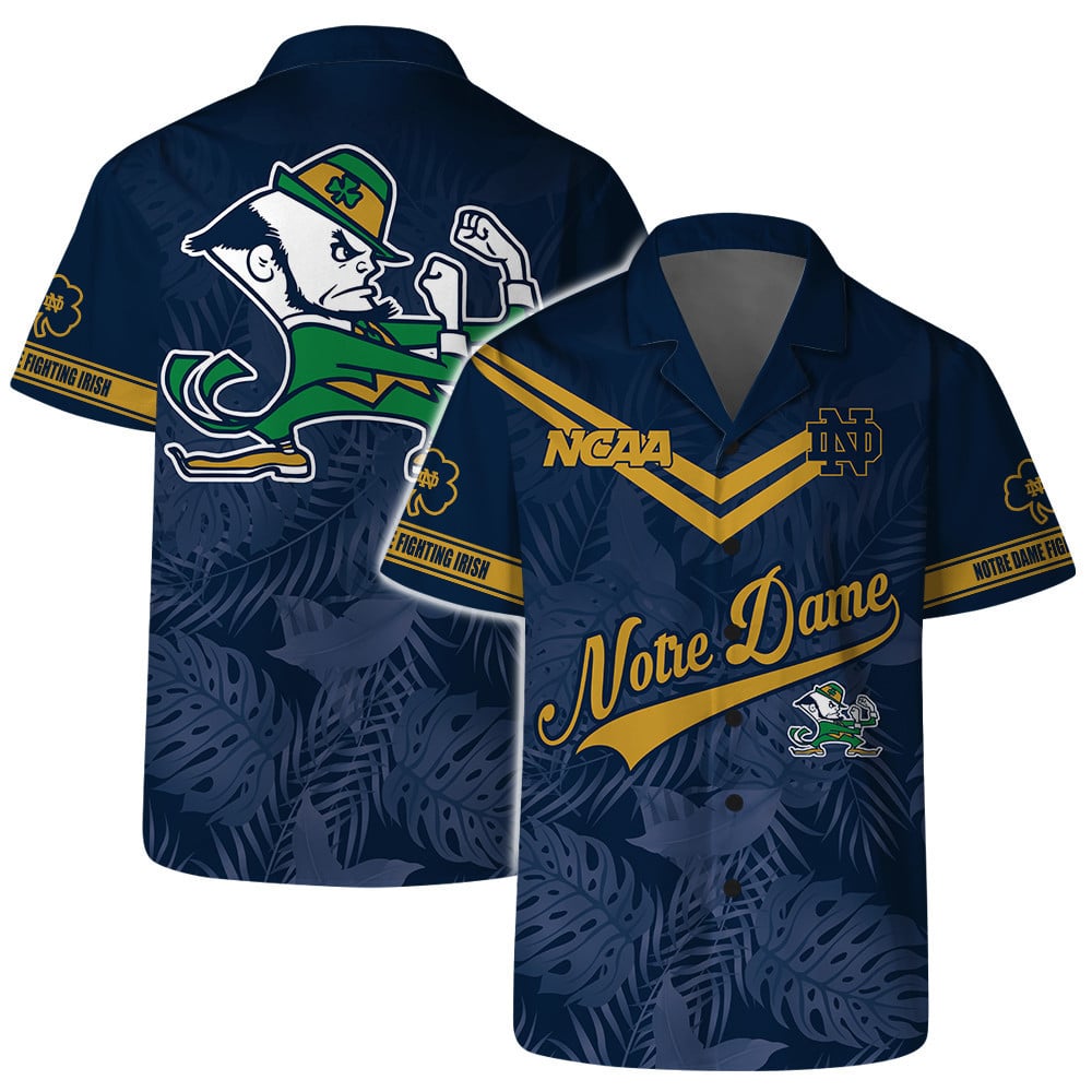 Ncaa Notre Dame Fighting Irish Team Logo On Back 3D Hawaiian Shirt