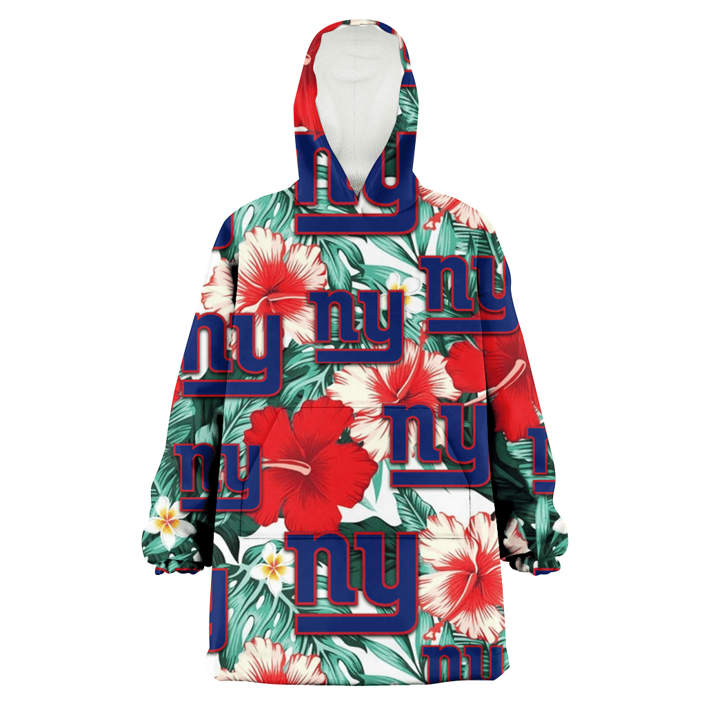 New York Giants Red Coral Hibiscus White Porcelain Flower Banana Leaf 3D Printed Hoodie Blanket Snug Hoodie