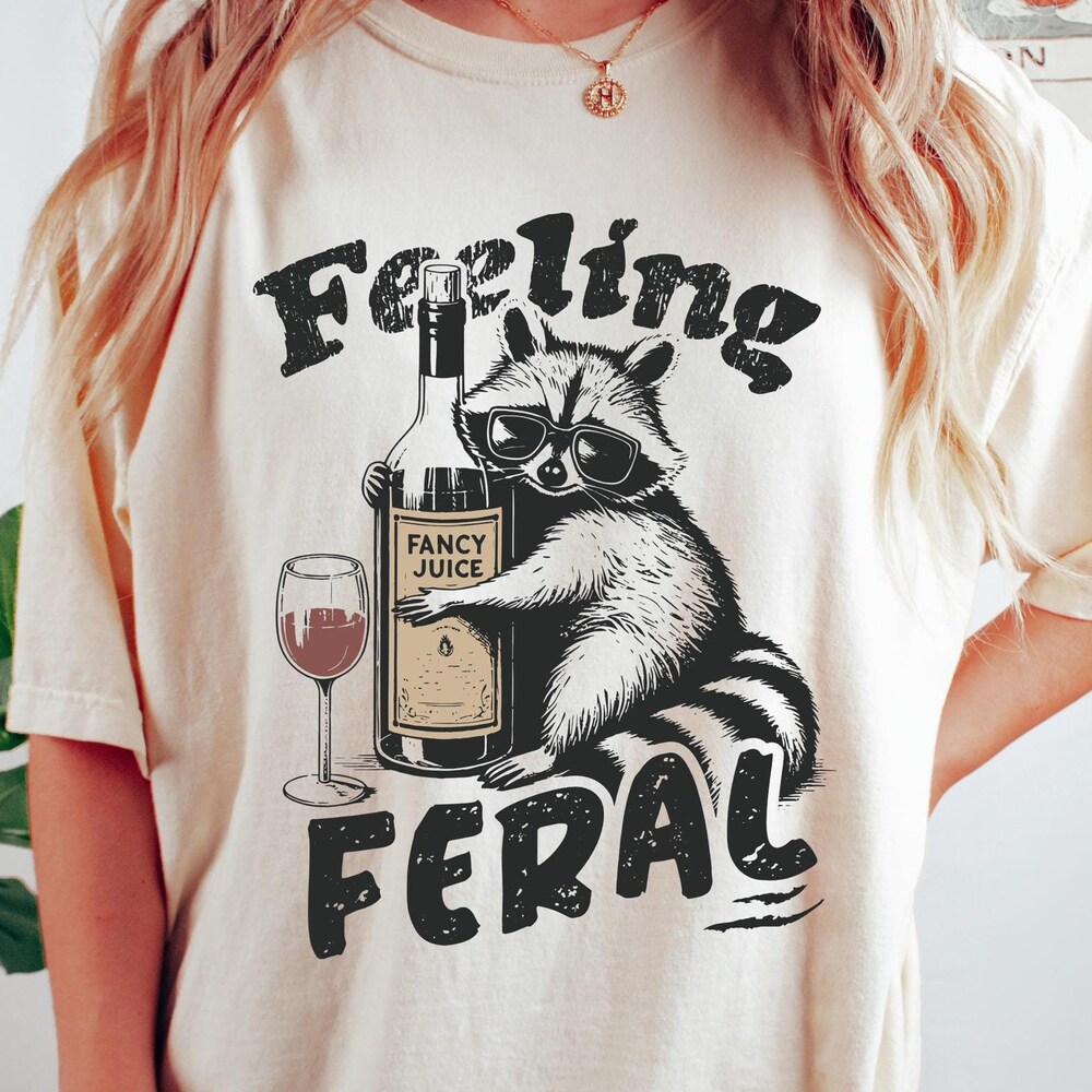 Feeling Feral Shirt, Funny Raccoon Meme T-Shirt, Women Sarcastic Humorous Graphic Tee, Funny Mental Health Sweatshirt, Y2K Feral Tees Lightblueshirt Shop Hoodiegen