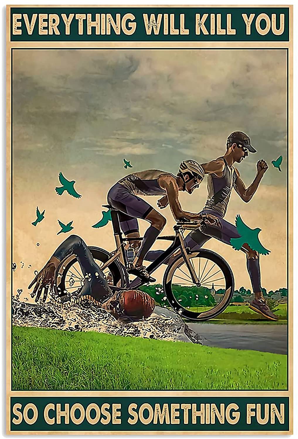 Swimming Riding And Running Poster E &hellip;