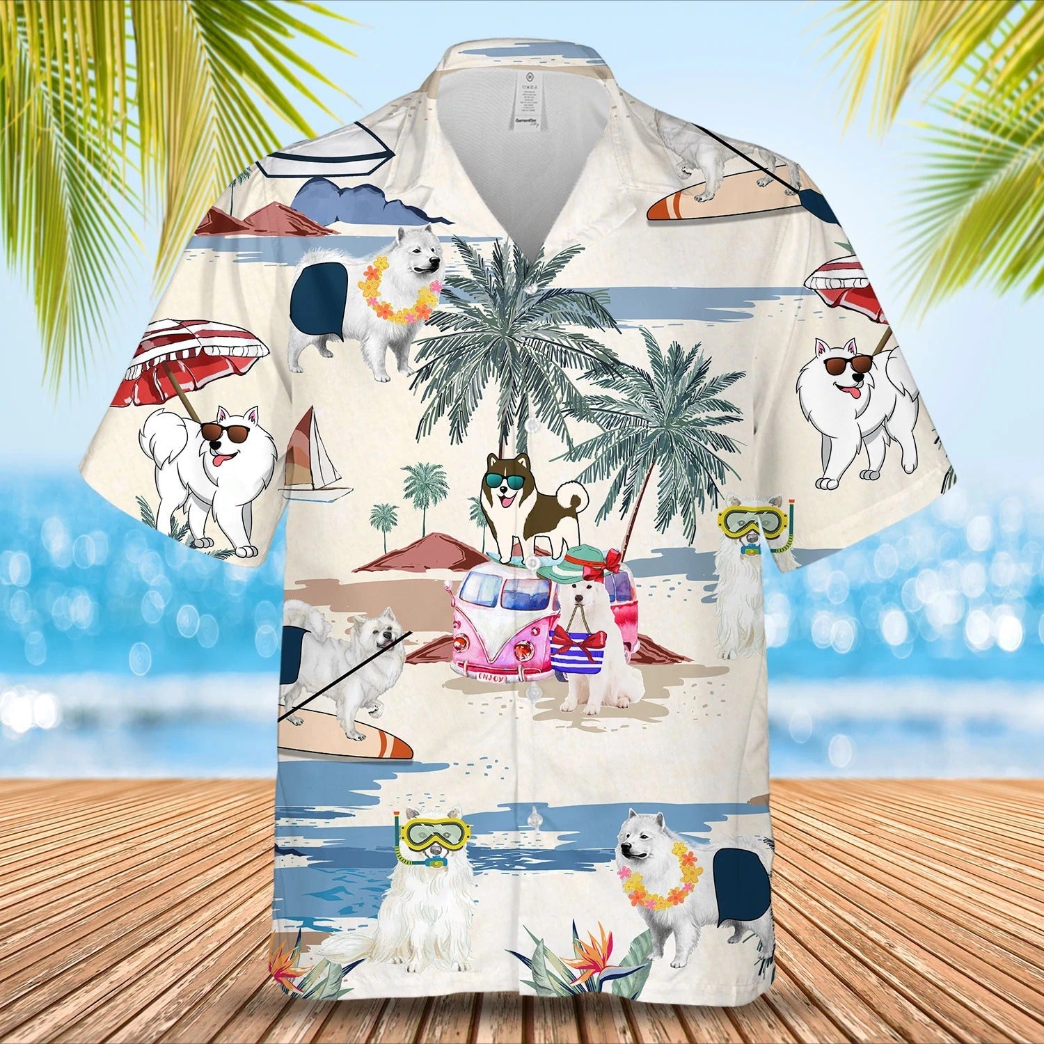 Canadian Eskimo Dog Summer Beach Hawaiian Shirt, Short Sleeve Dog Aloha Beach Shirt For Men And Woman