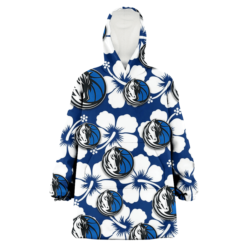 Dallas Mavericks Modern White Hibiscus Navy Background 3D Printed Hoodie Blanket Snug Hoodie