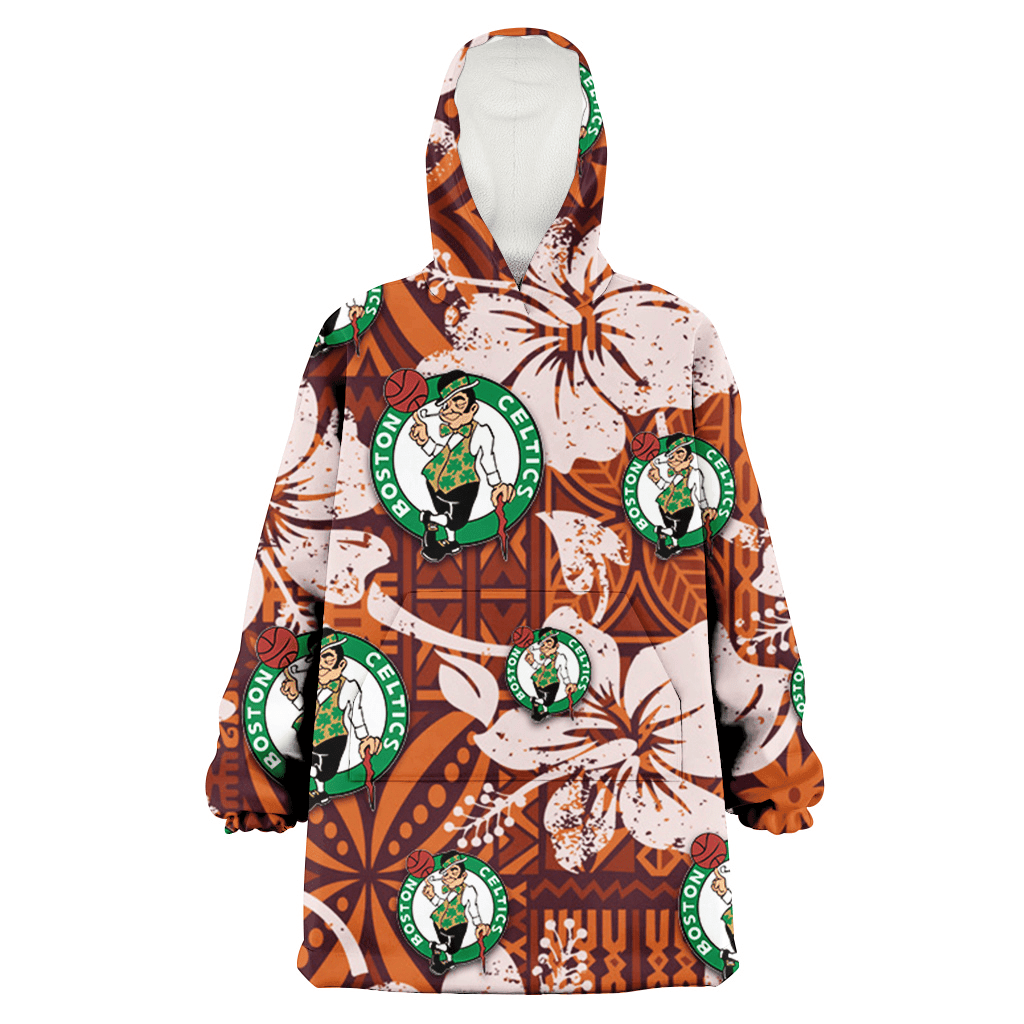 Boston Celtics Bisque Hibiscus Brown Pattern 3D Printed Hoodie Blanket Snug Hoodie