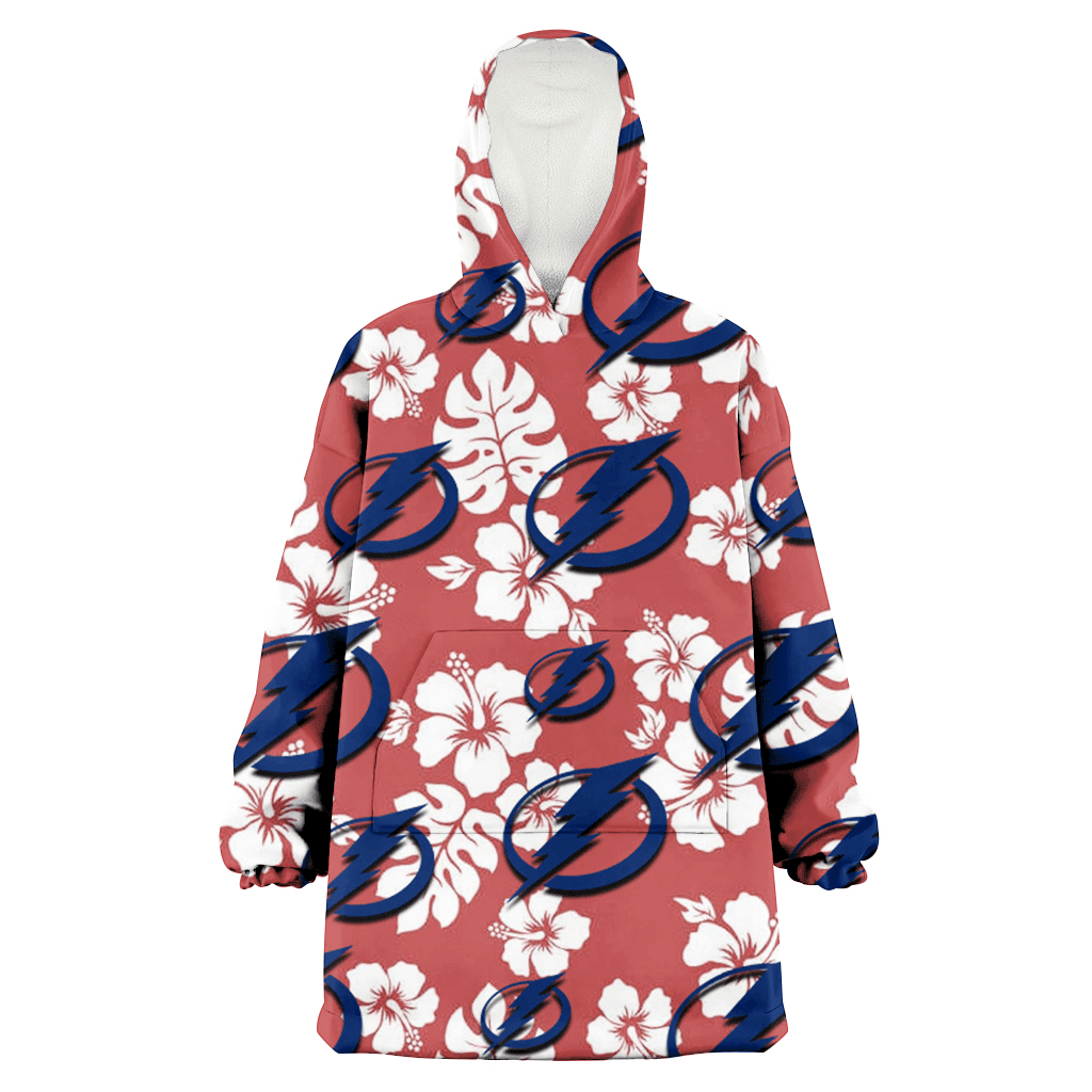 Tampa Bay Lightning White Hibiscus Indian Red Background 3D Printed Hoodie Blanket Snug Hoodie