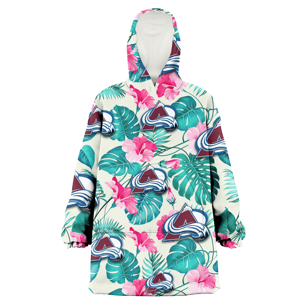 Colorado Avalanche Pink Hibiscus Green Leaf Beige Background 3D Printed Hoodie Blanket Snug Hoodie