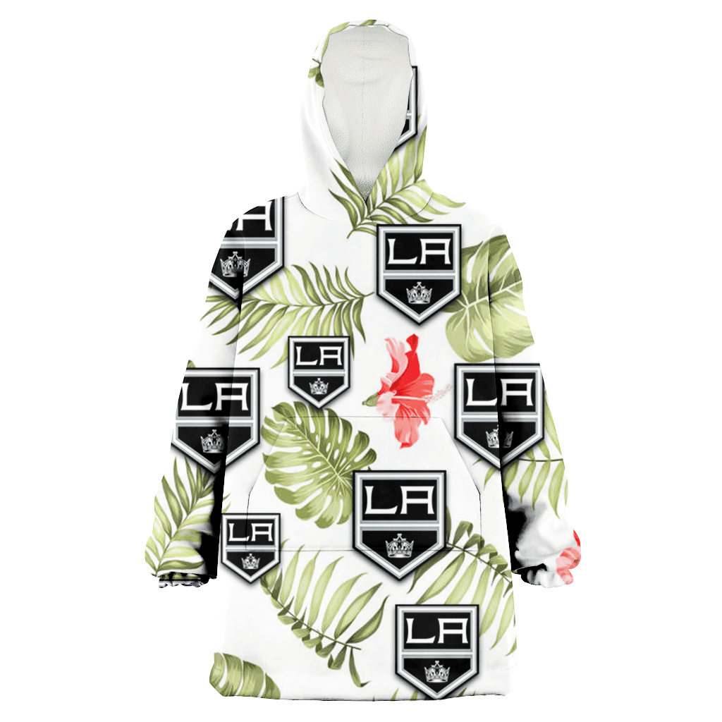 Los Angeles Kings Light Salmon Hibiscus Green Leaf White Background 3D Printed Hoodie Blanket Snug Hoodie