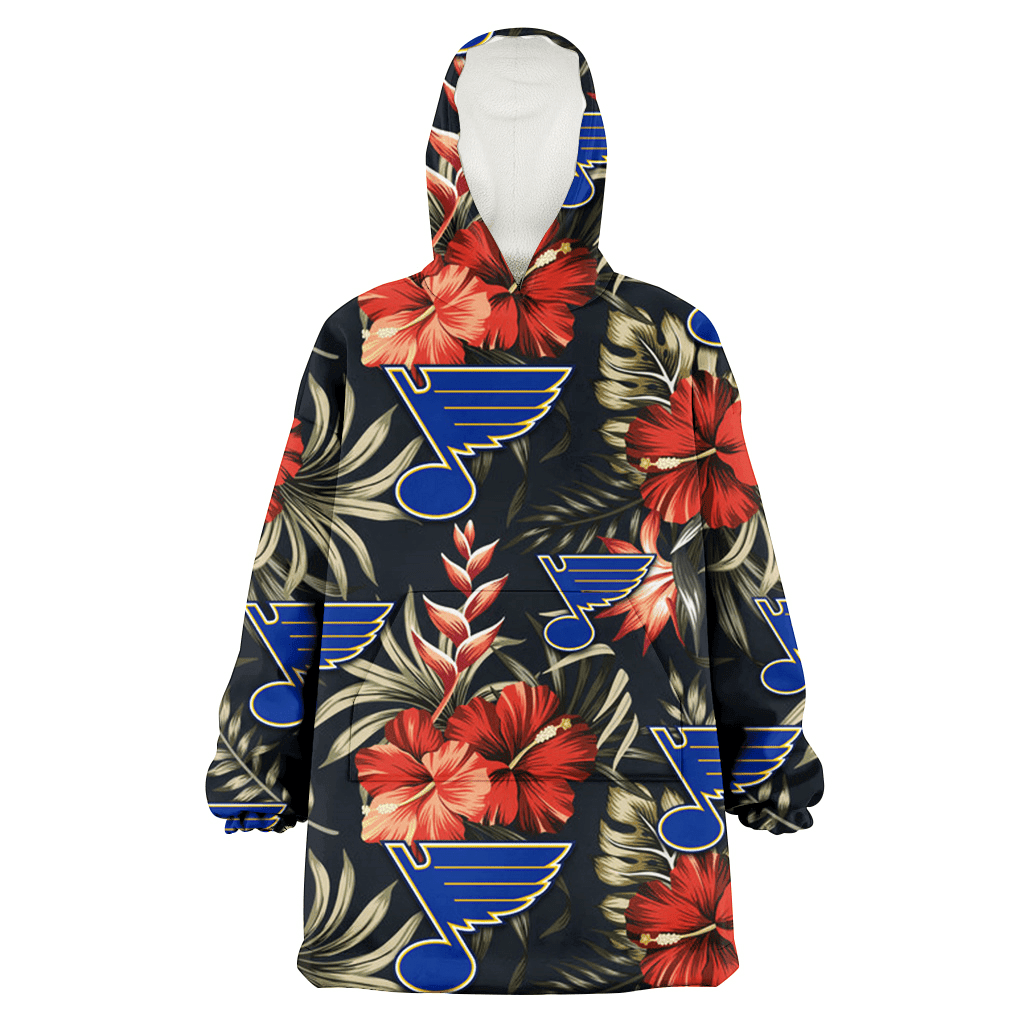 St. Louis Blues Red Hibiscus Green Leaf Dark Background 3D Printed Hoodie Blanket Snug Hoodie