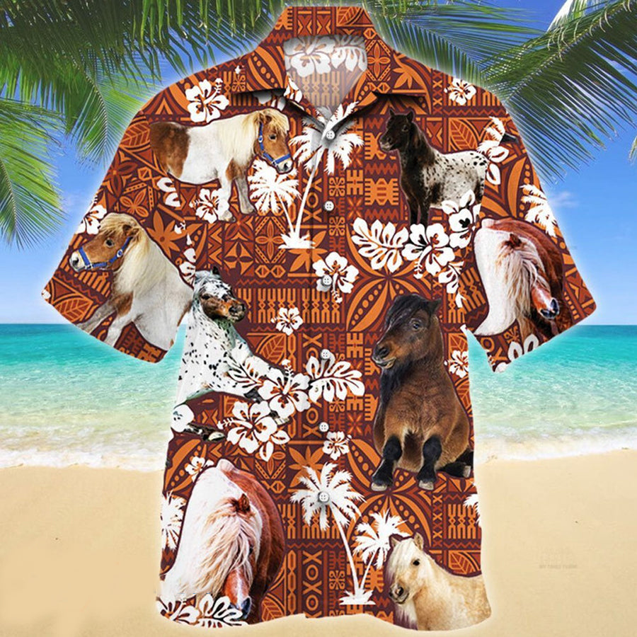 Miniature Horse Red Tribal Pattern Horse Lovers Hawaii Hawaiian Shirt