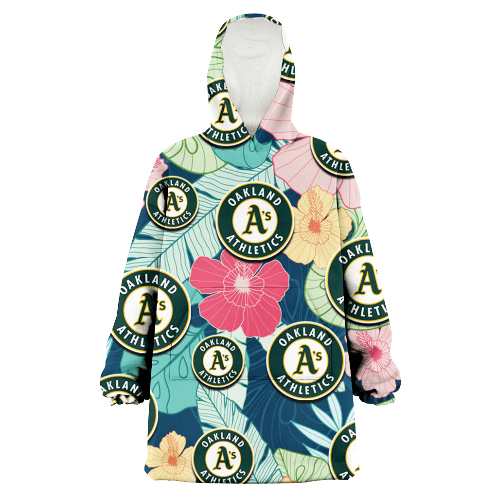 Oakland Athletics Colorful Sketch Hibiscus Dark Green Background 3D Printed Hoodie Blanket Snug Hoodie