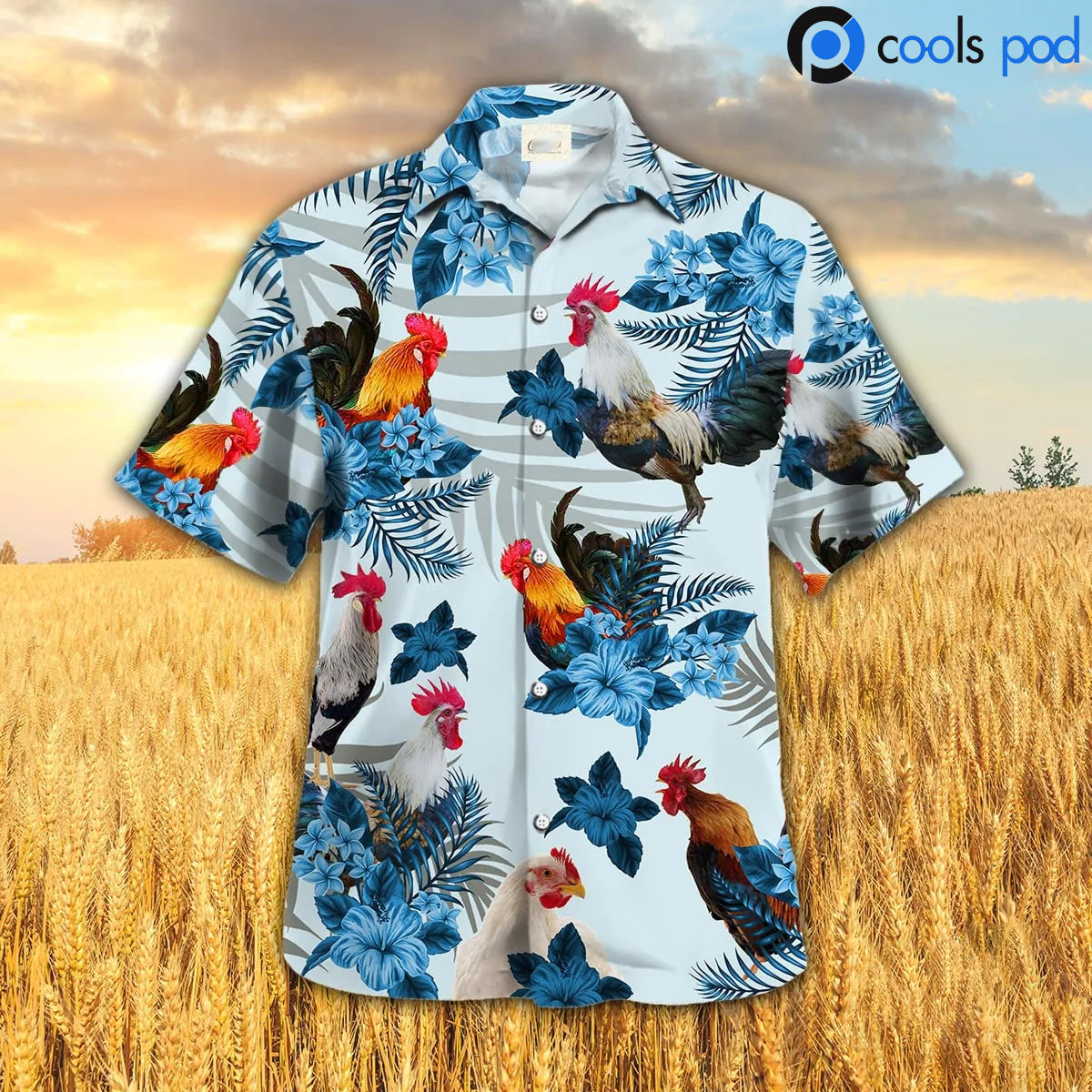 Chicken Hibiscus Hawaiian Shirt, Rooster Blue Hawaii Shirt For Animal Lovers