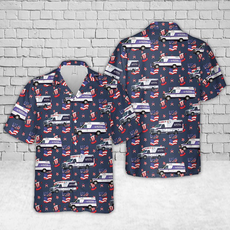 California Royal Ambulance, 4Th Of July Hawaiian Shirt, 3D Full Printed Ambulance Hawaiian Shirt