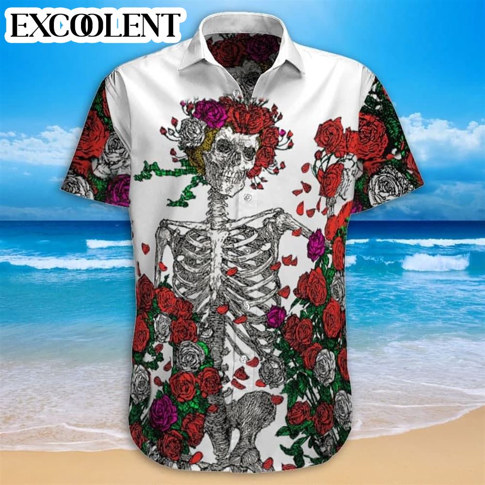 Grateful Dead Halloween costume  Skull Hawaiian Shirt - Mens Hawaiian Shirt - Best Hawaiian Shirts - Skull Gifts For Him