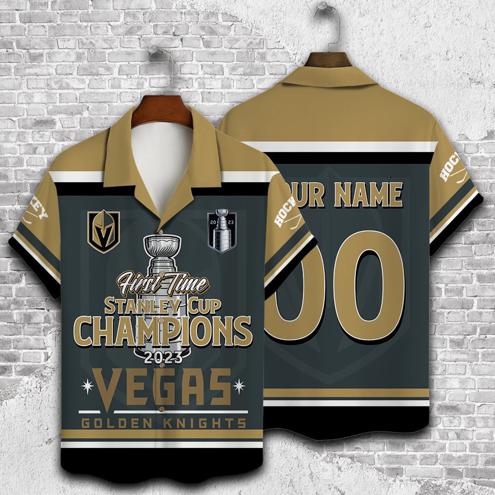 Custom Name Number Vegas Golden Knights First Time Hawaiian Shirt